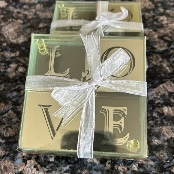 LOVE MIRRORED COASTERS SET IF 8 NWT - Picture 2 of 4